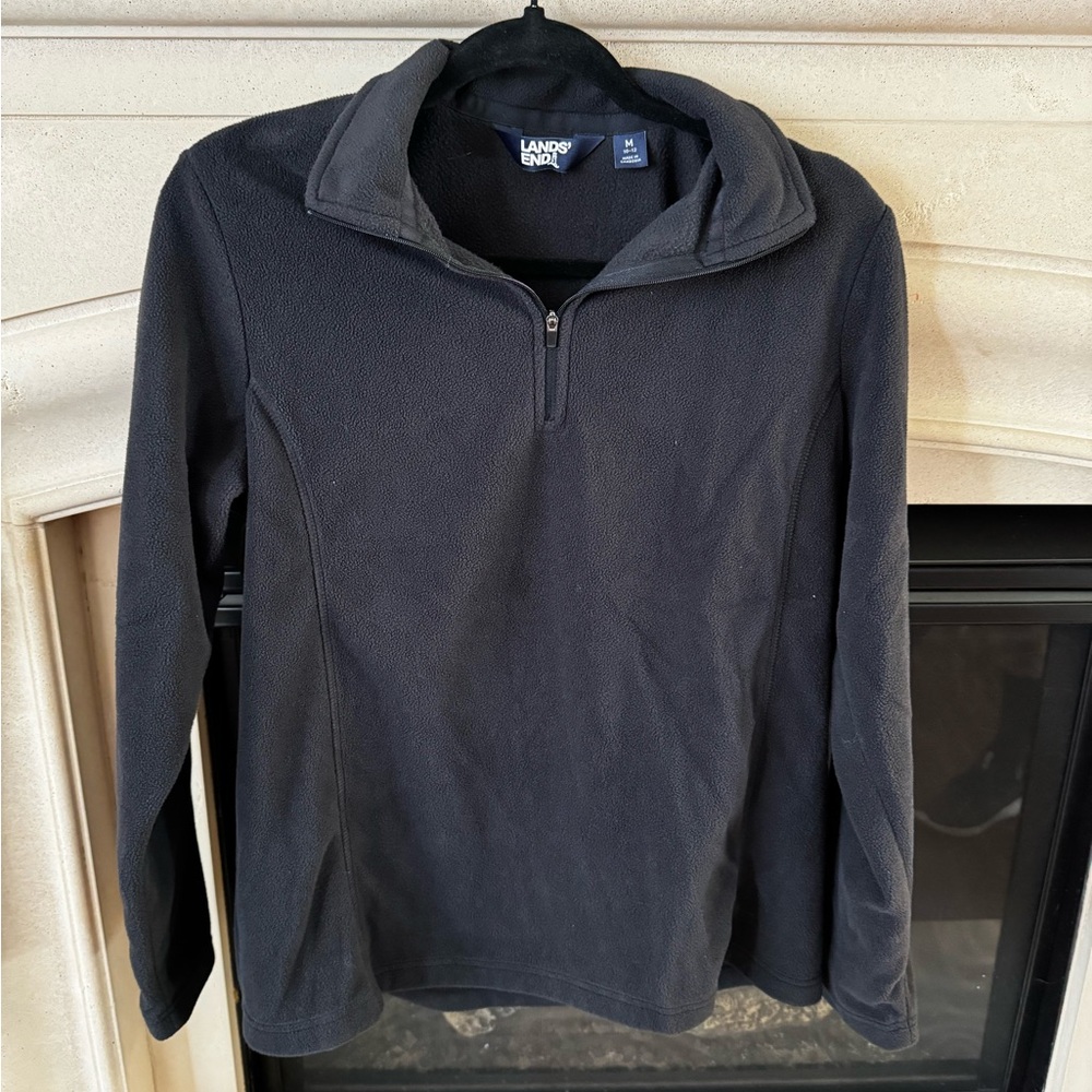 Lands end fleece black sweater quarter zip